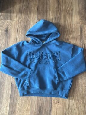 Reborn Teal-Blue Kids' Hoodie with Embroidered Logo